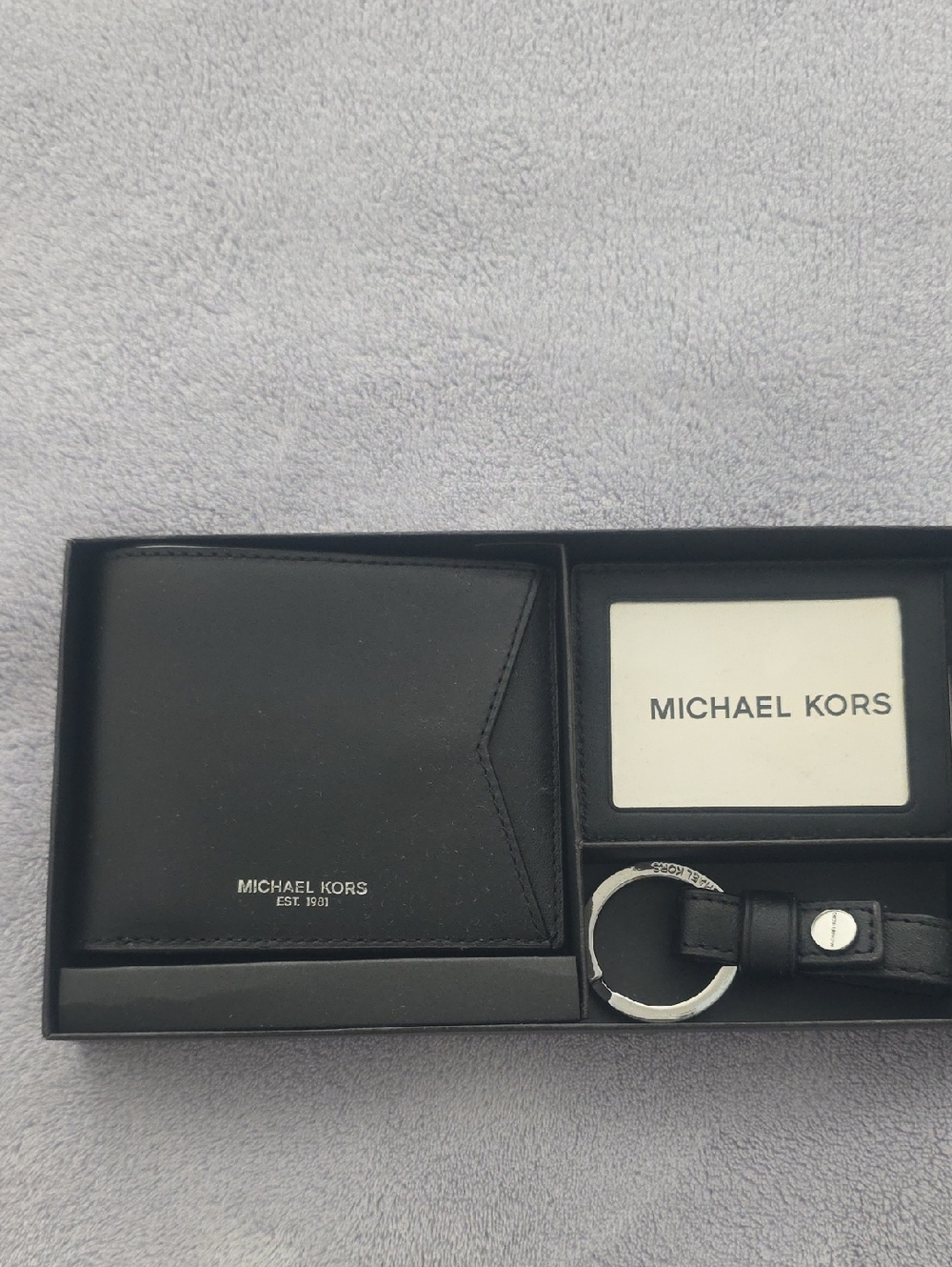 Michael Kors Black Leather Card Holder and Keyring Set